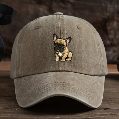 Cute French Bulldog Baseball Cap Denim Khaki