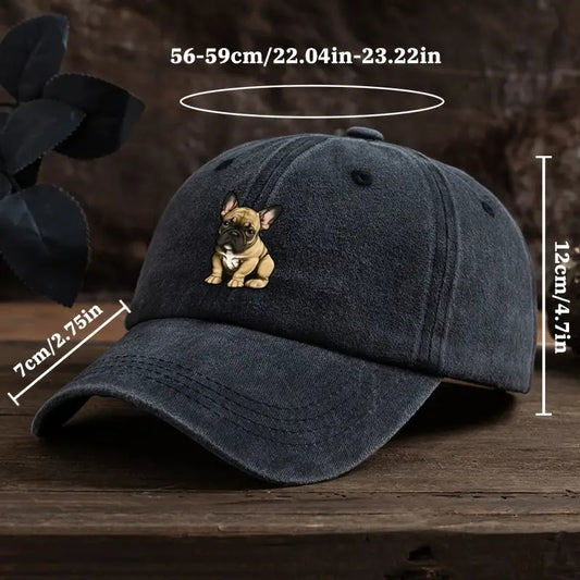 Cute French Bulldog Baseball Cap Denim Khaki