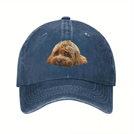 Cute Cavapoo Cavoodle Dog Baseball Cap Denim Navy Blue
