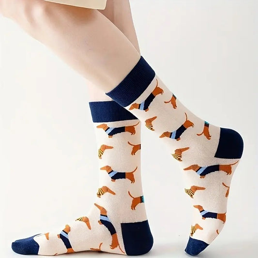 Cute Men's Fashionable Cartoon Dachsund Crew Socks