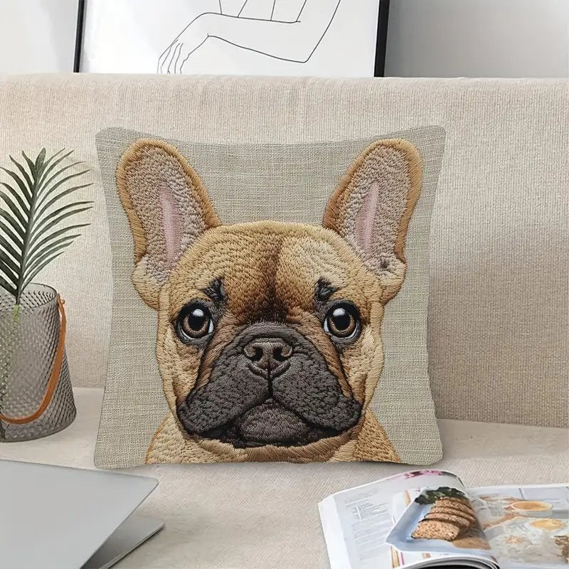 Comfy Flat Printed Pillow Cover Tan French Bulldog