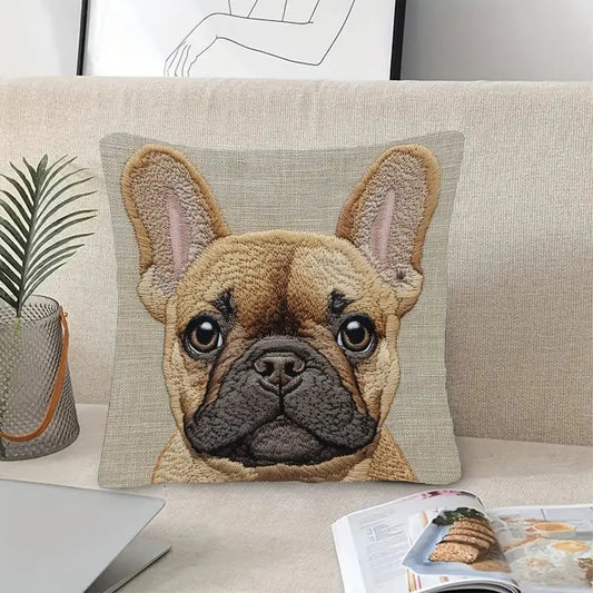 Comfy Flat Printed Pillow Cover Tan French Bulldog