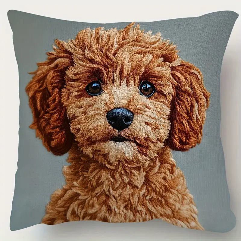 Comfy Flat Printed Pillow Cover Brown Cavoodle Labradoodle