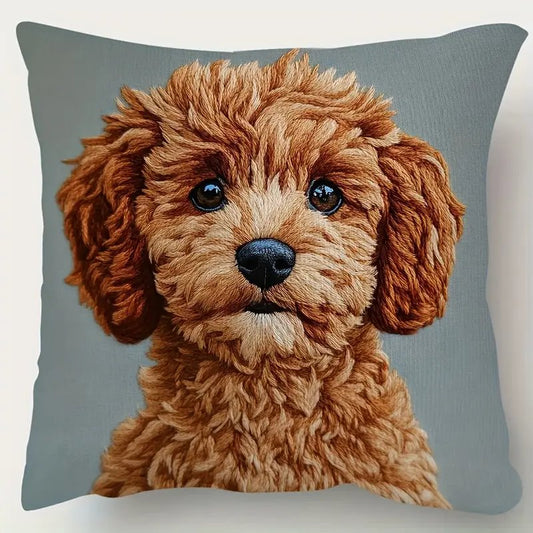 Comfy Flat Printed Pillow Cover Brown Cavoodle Labradoodle