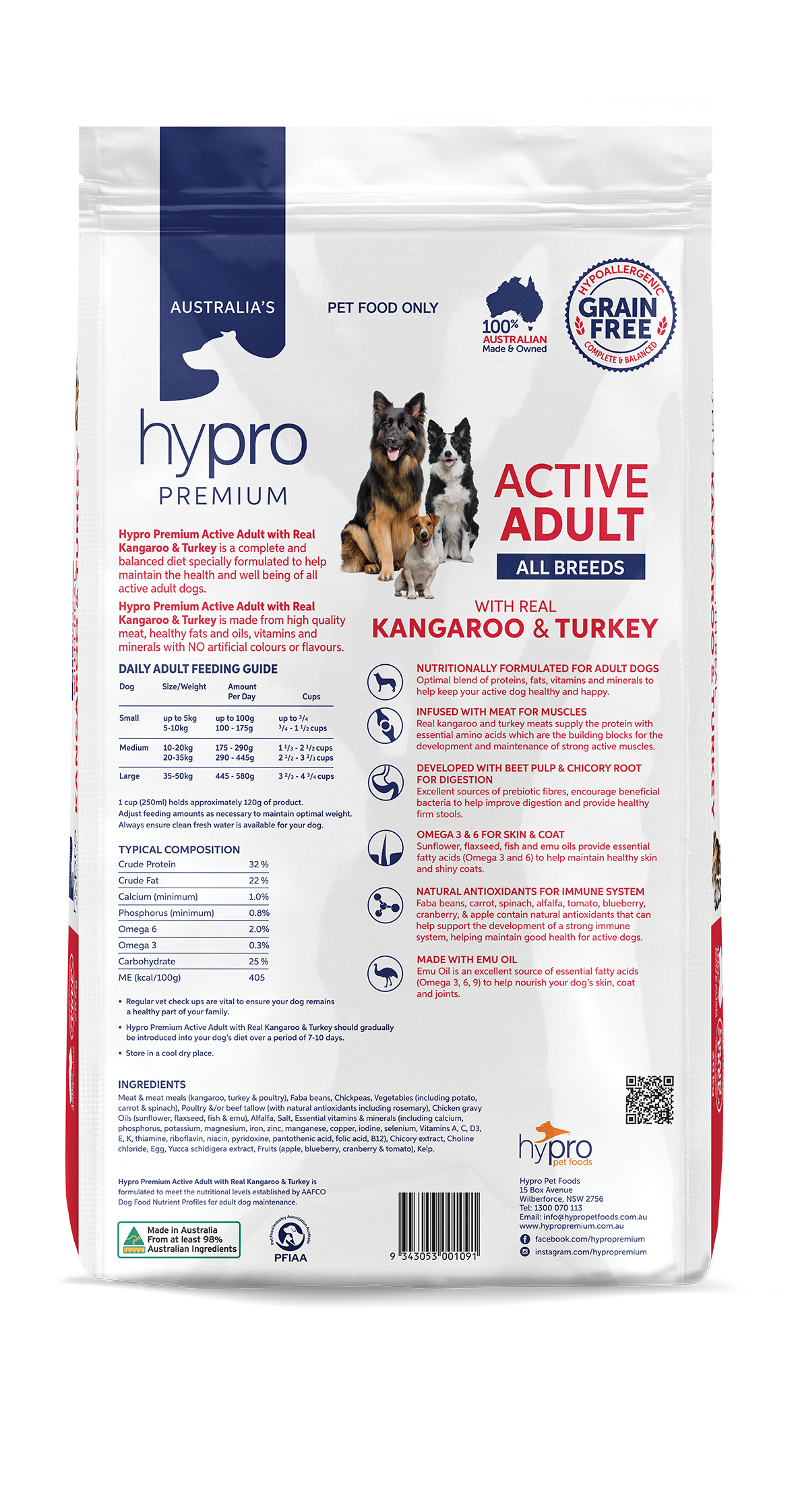 Hypro Premium Grain Free Kangaroo & Turkey Active Adult Dry Dog Food