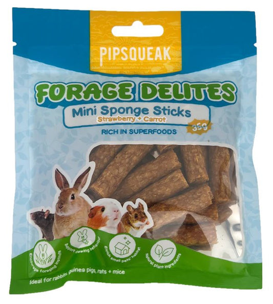 Pipsqueak Forage Delites Mini Sponge Sticks Strawberry & Carrot (35g)