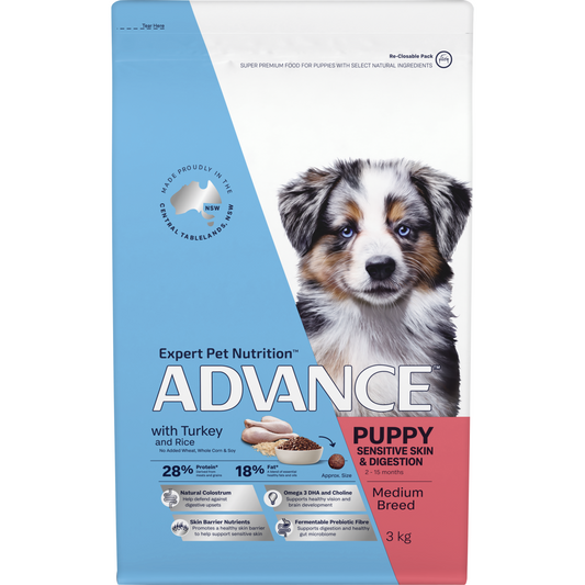 Advance Puppy Medium Breed Sensitive Skin & Digestion Turkey with Rice Dry Dog Food