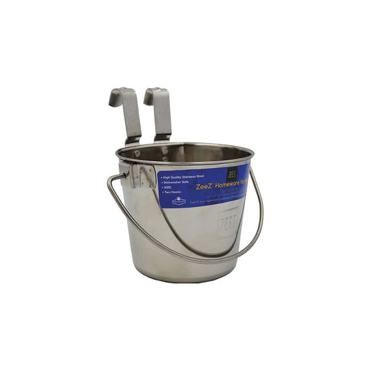 Zeez Stainless Steel Flat Sided Bucket Pail w/ Hooks (946mL)