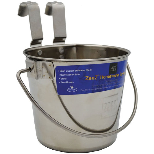 Zeez Stainless Steel Flat Sided Bucket Pail w/ Hooks (946mL)