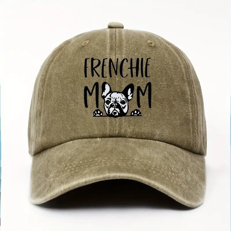 Cute Vintage Washed Cotton Baseball Cap with Frenchie Mom Print