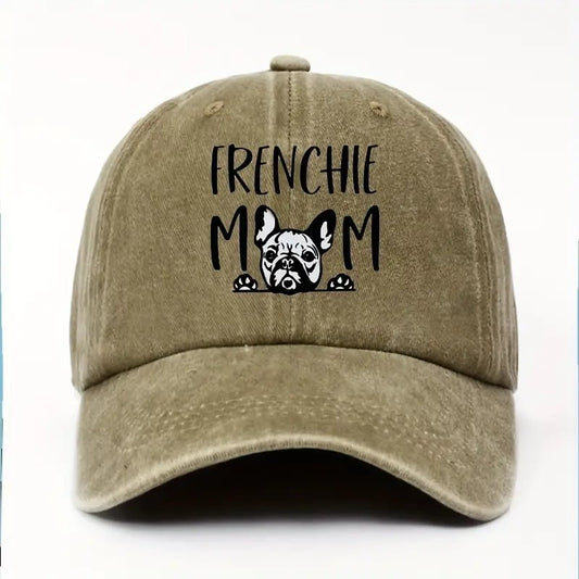 Cute Vintage Washed Cotton Baseball Cap with Frenchie Mom Print