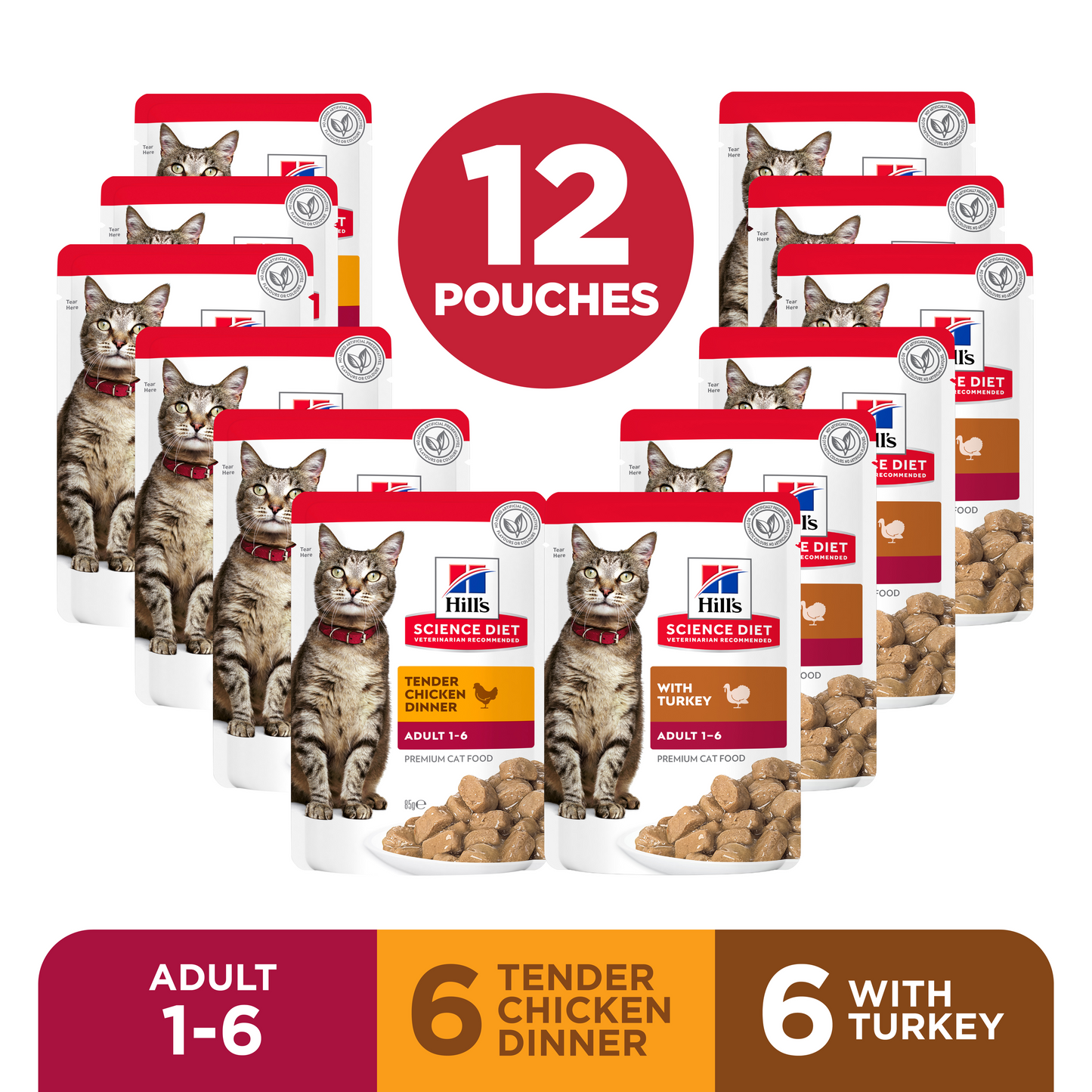 Hill's Science Diet Adult Poultry Selection Variety Pack (6 Chicken & 6 Turkey) Wet Cat Food Pouches 12x85g