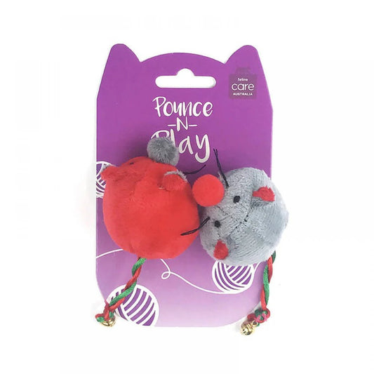Cattitude Feline Care Mouse Set with Bell on Tail 2pk