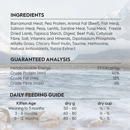 Trilogy Kitten Australian Barramundi with Pacific Island Tuna + Freeze Dried New Zealand Lamb Dry Cat Food