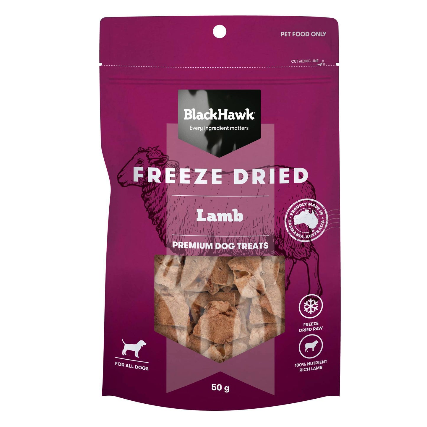 Black Hawk Adult Dog Freeze Dried Treats All Breeds Lamb 50g