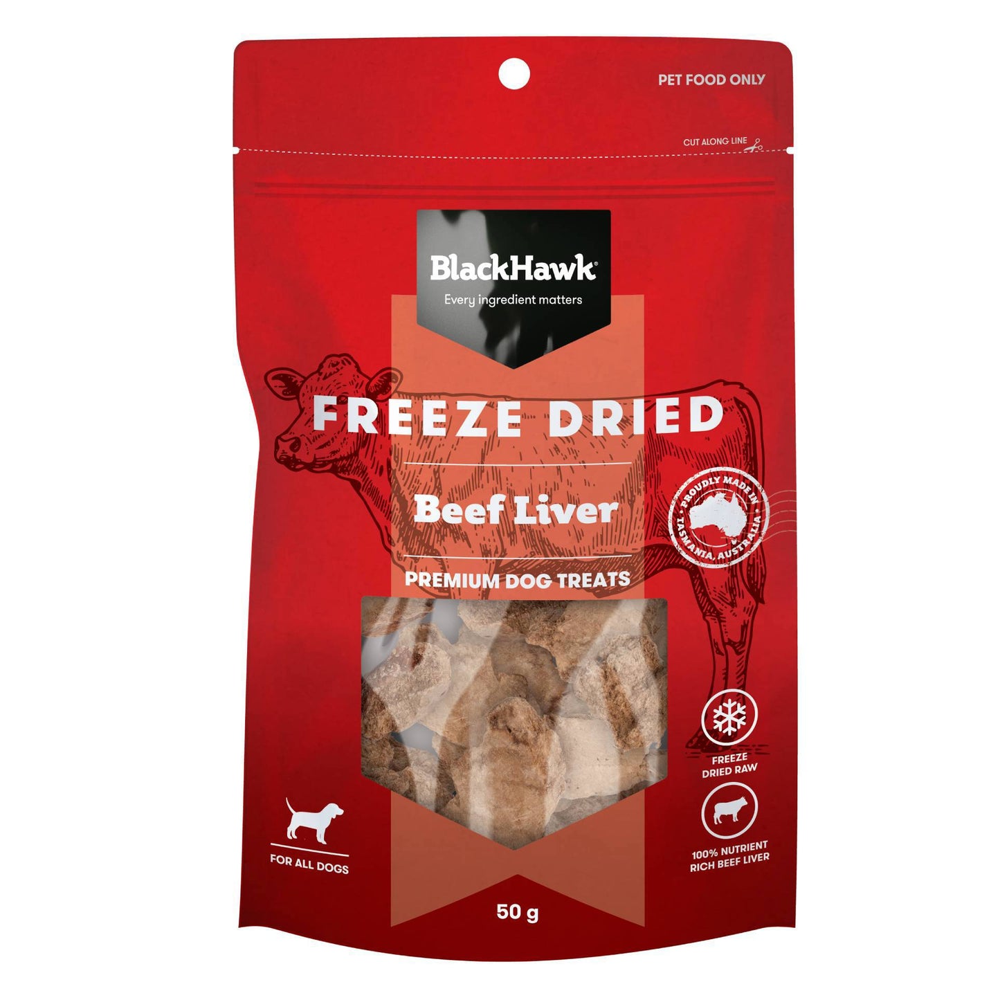Black Hawk Adult Dog Freeze Dried Treats All Breeds Beef Liver 50g
