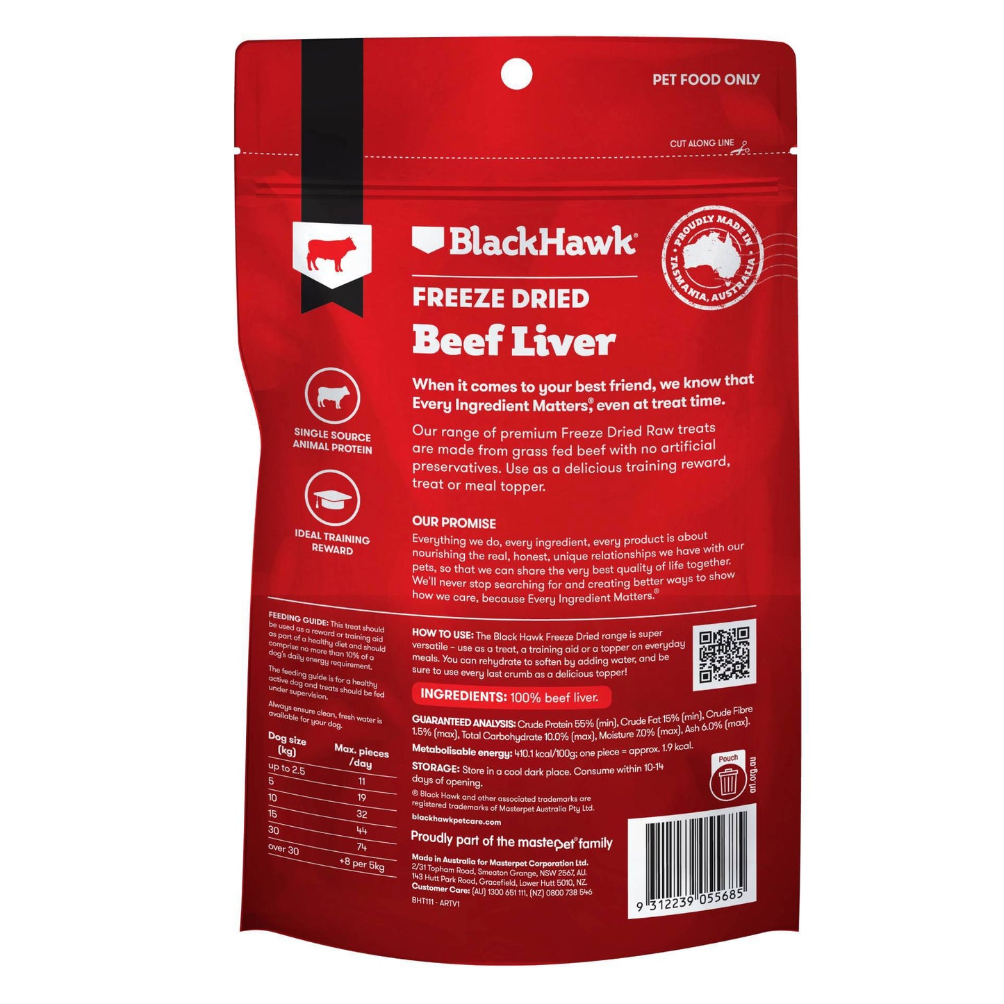 Black Hawk Adult Dog Freeze Dried Treats All Breeds Beef Liver 50g
