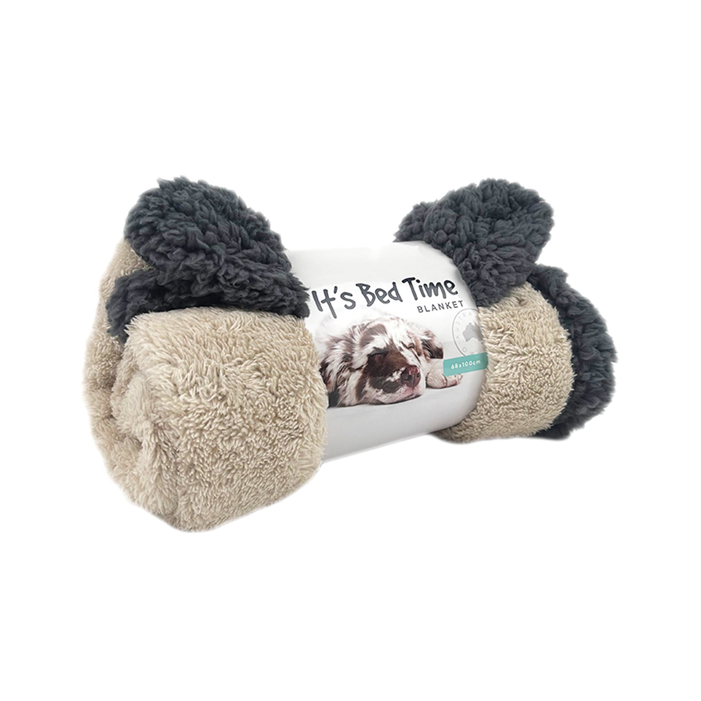 It's Bed Time Dog Blanket Plush Grey/Beige