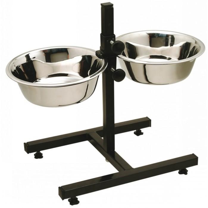Zeez Adjustable Double Diner Twin Dog Food & Water Bowls 2.8L