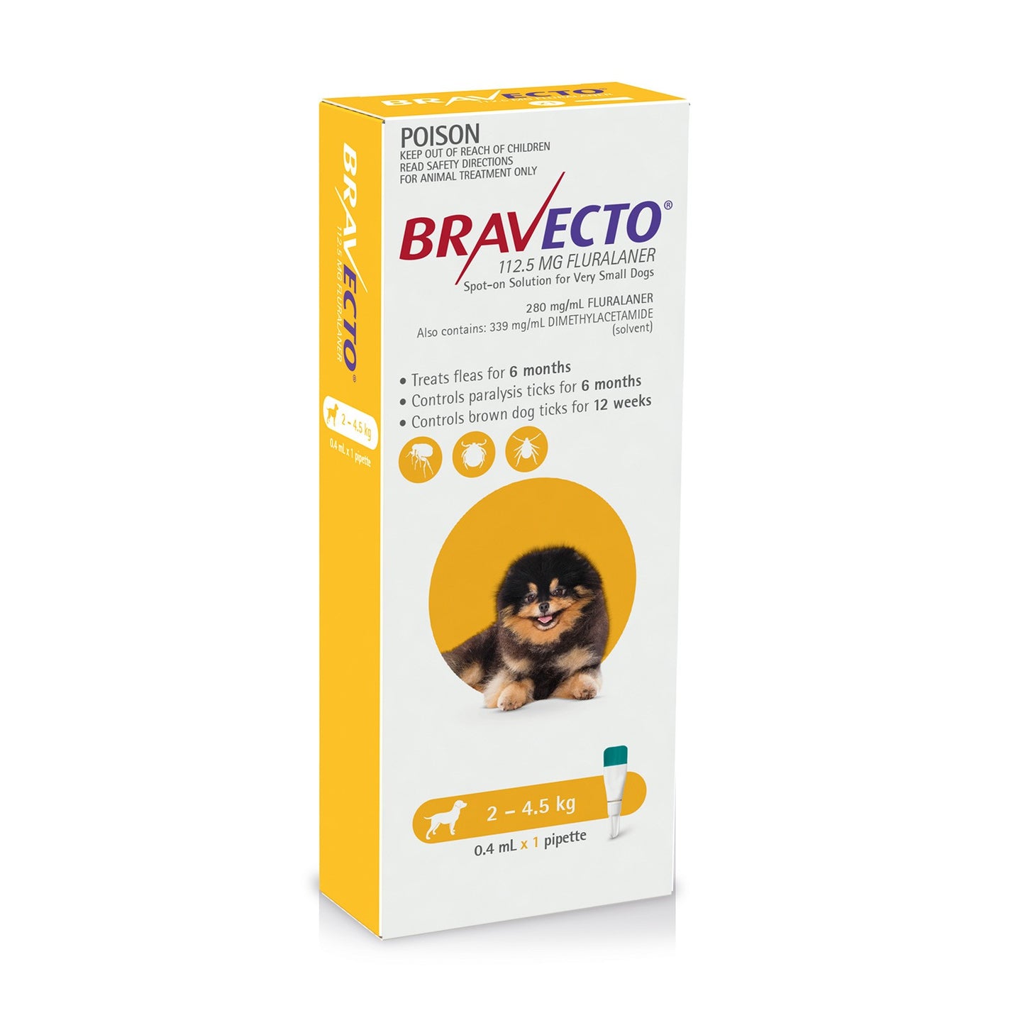 Bravecto Spot On Very Small Dog Yellow 2-4.5kg