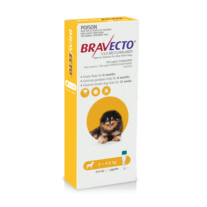 Bravecto Spot On Very Small Dog Yellow 2-4.5kg