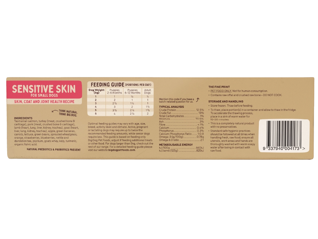 Big Dog Small Dog Sensitive Skin Raw Dog Food (12x125g/1.5kg)