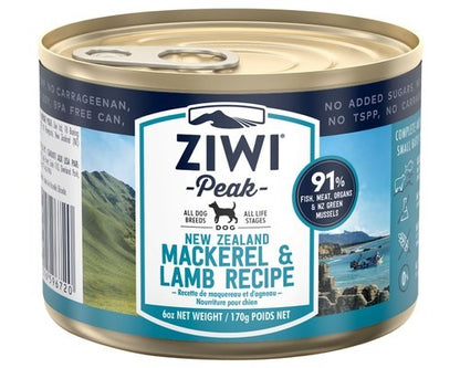 ZIWI Peak Mackerel & Lamb Dog Food Cans 170g