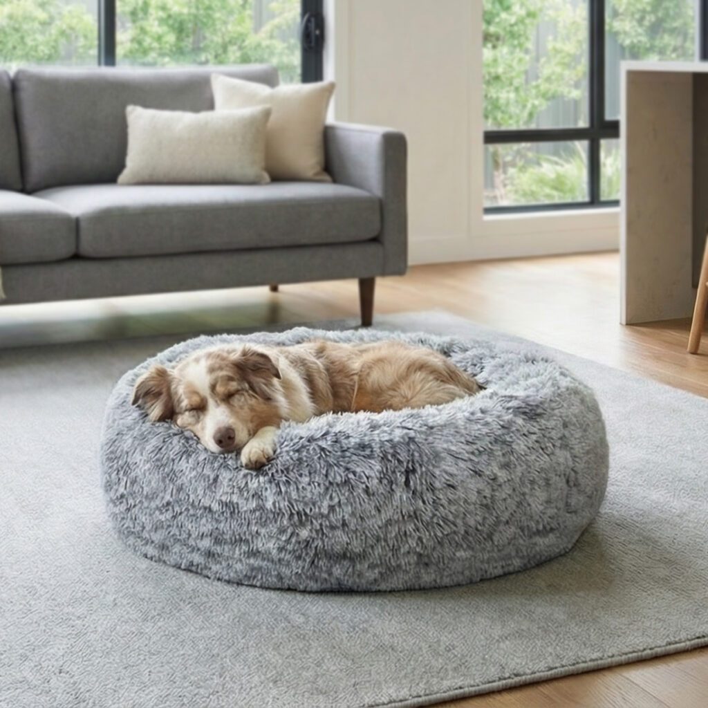 Superior Pet Goods Hugzzz Memory Ortho Curl Up Cloud Calming Bed Dove Grey