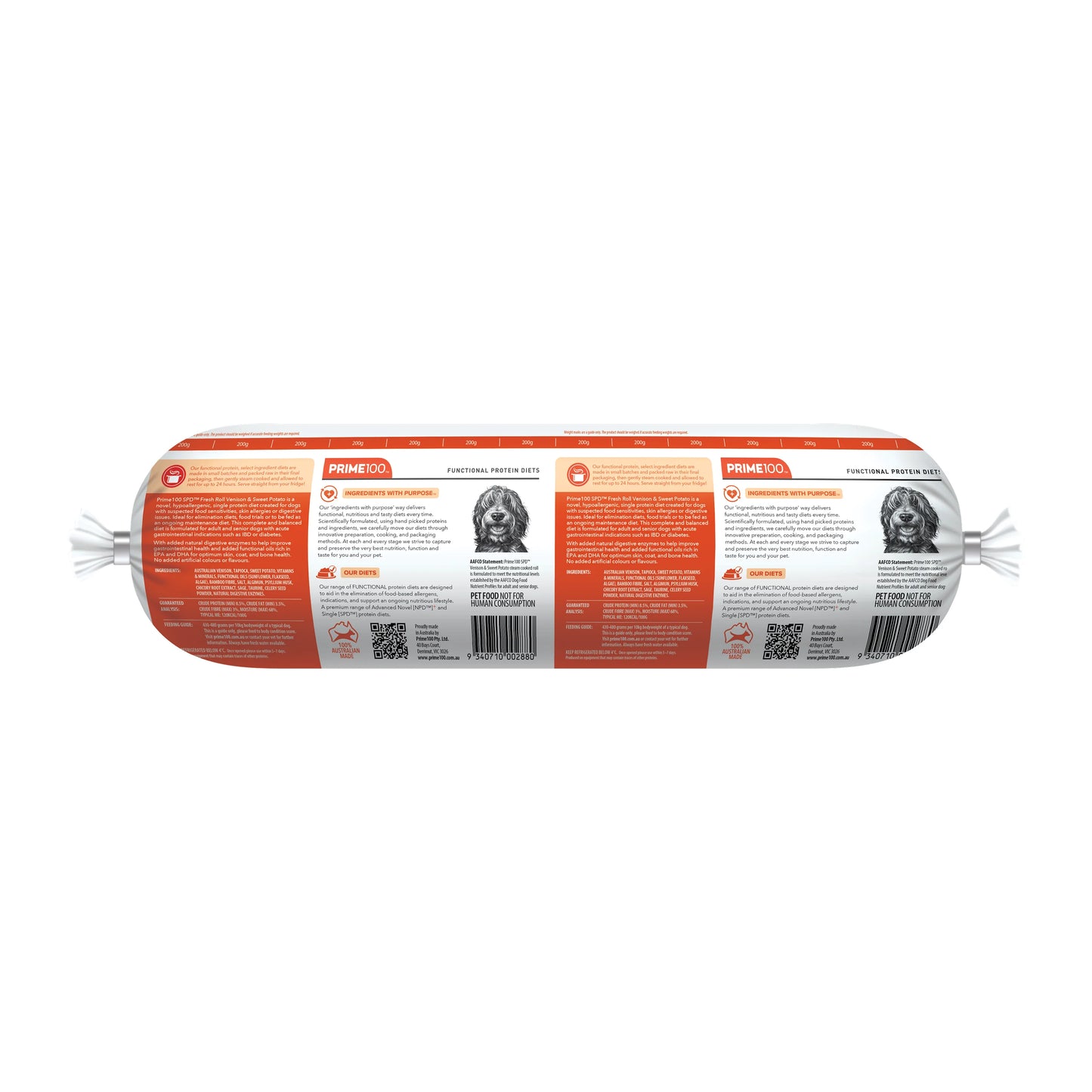 Prime100 SPD Venison & Sweet Potato Dog Food Roll 2kg