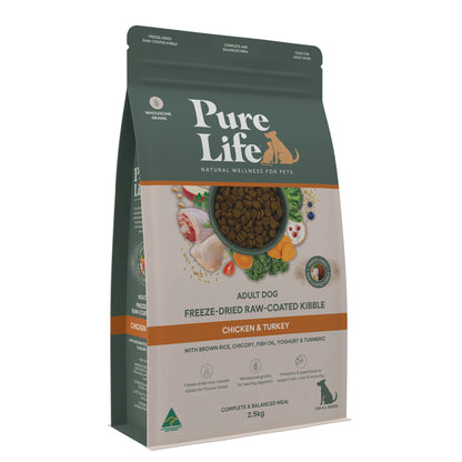 Pure Life Freeze-Dried Raw-Coated Kibble Chicken & Turkey for Dogs 2.5kg