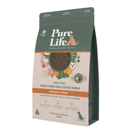 Pure Life Freeze-Dried Raw-Coated Kibble Chicken & Turkey for Dogs 2.5kg