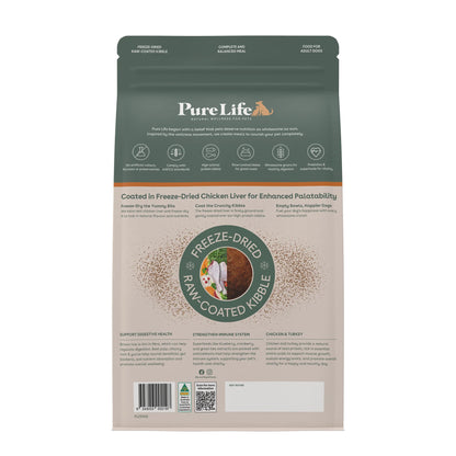 Pure Life Freeze-Dried Raw-Coated Kibble Chicken & Turkey for Dogs 2.5kg
