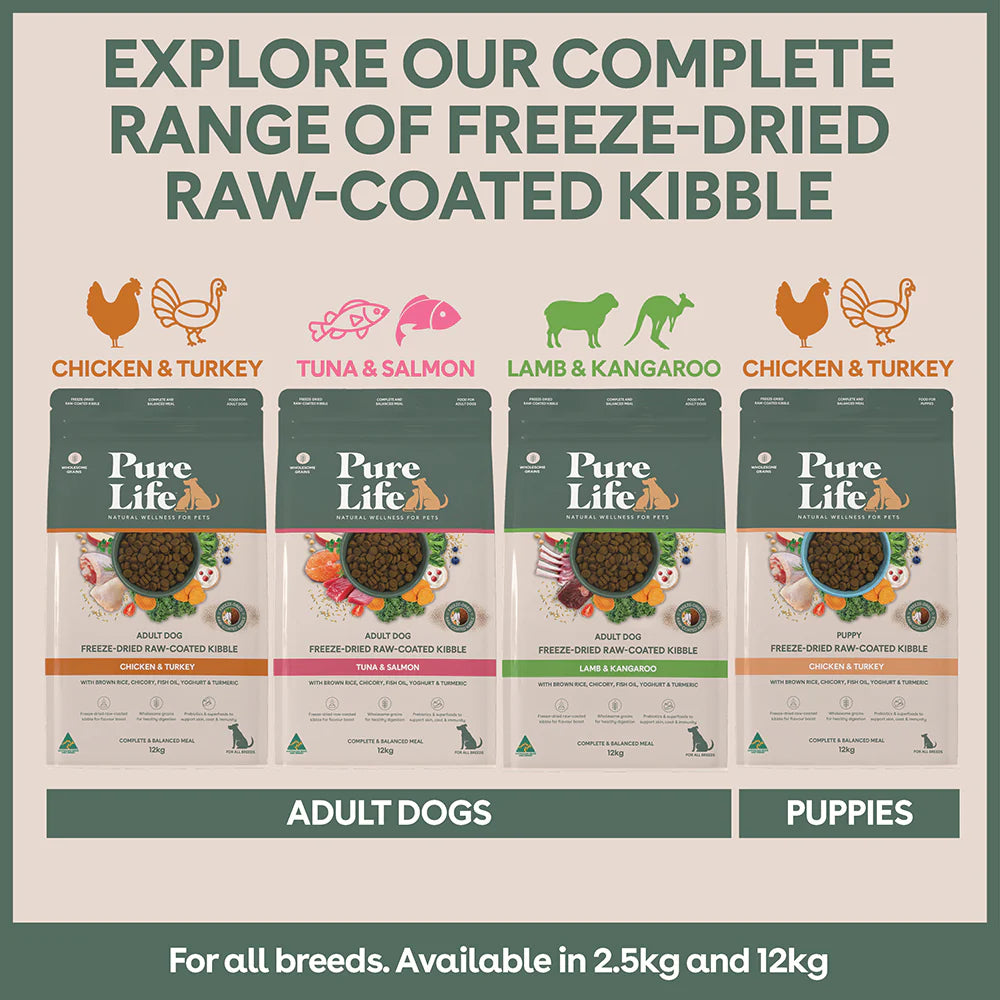 Pure Life Freeze-Dried Raw-Coated Kibble Chicken & Turkey for Dogs 2.5kg
