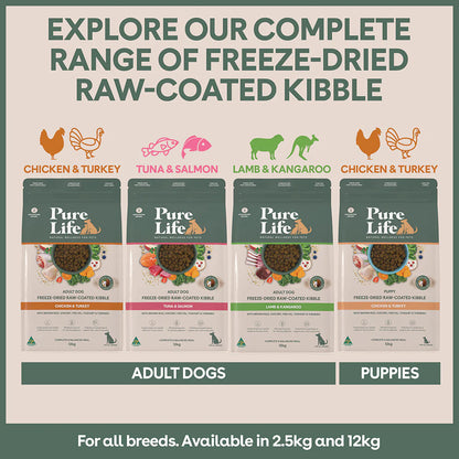 Pure Life Freeze-Dried Raw-Coated Kibble Chicken & Turkey for Dogs 2.5kg
