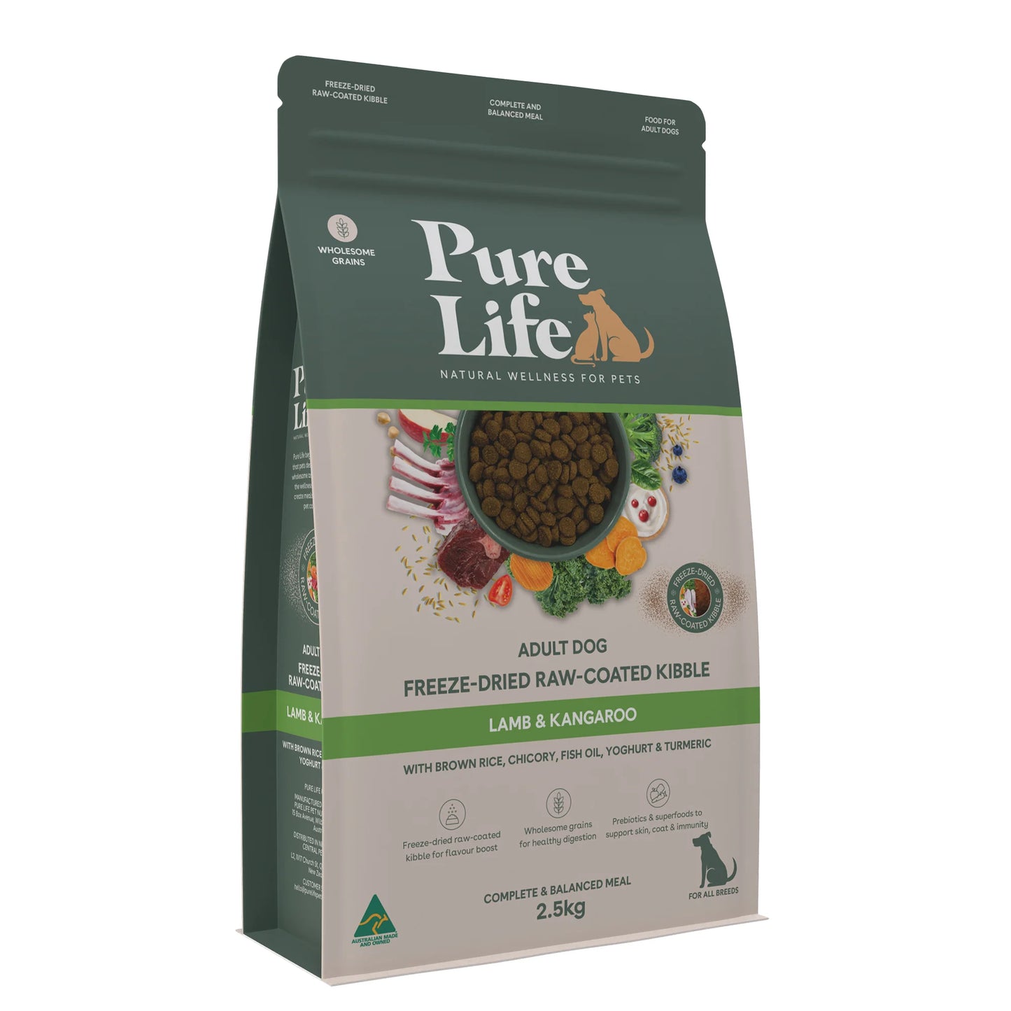 Pure Life Freeze-Dried Raw-Coated Kibble Lamb & Kangaroo for Adult Dogs 2.5kg