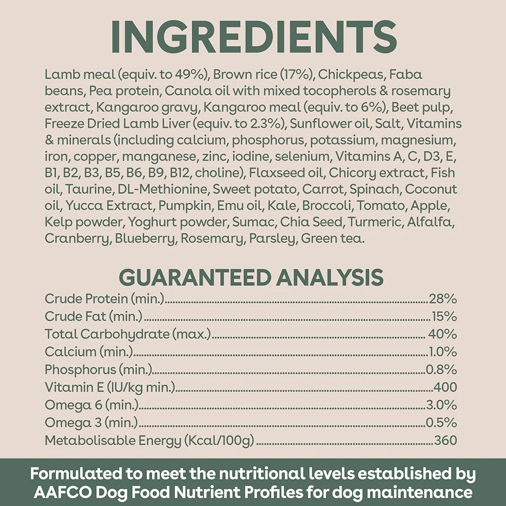 Pure Life Freeze-Dried Raw-Coated Kibble Lamb & Kangaroo for Adult Dogs 2.5kg