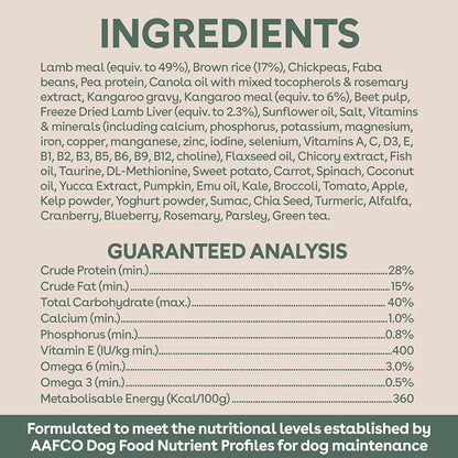 Pure Life Freeze-Dried Raw-Coated Kibble Lamb & Kangaroo for Adult Dogs 2.5kg