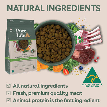 Pure Life Freeze-Dried Raw-Coated Kibble Lamb & Kangaroo for Adult Dogs 2.5kg