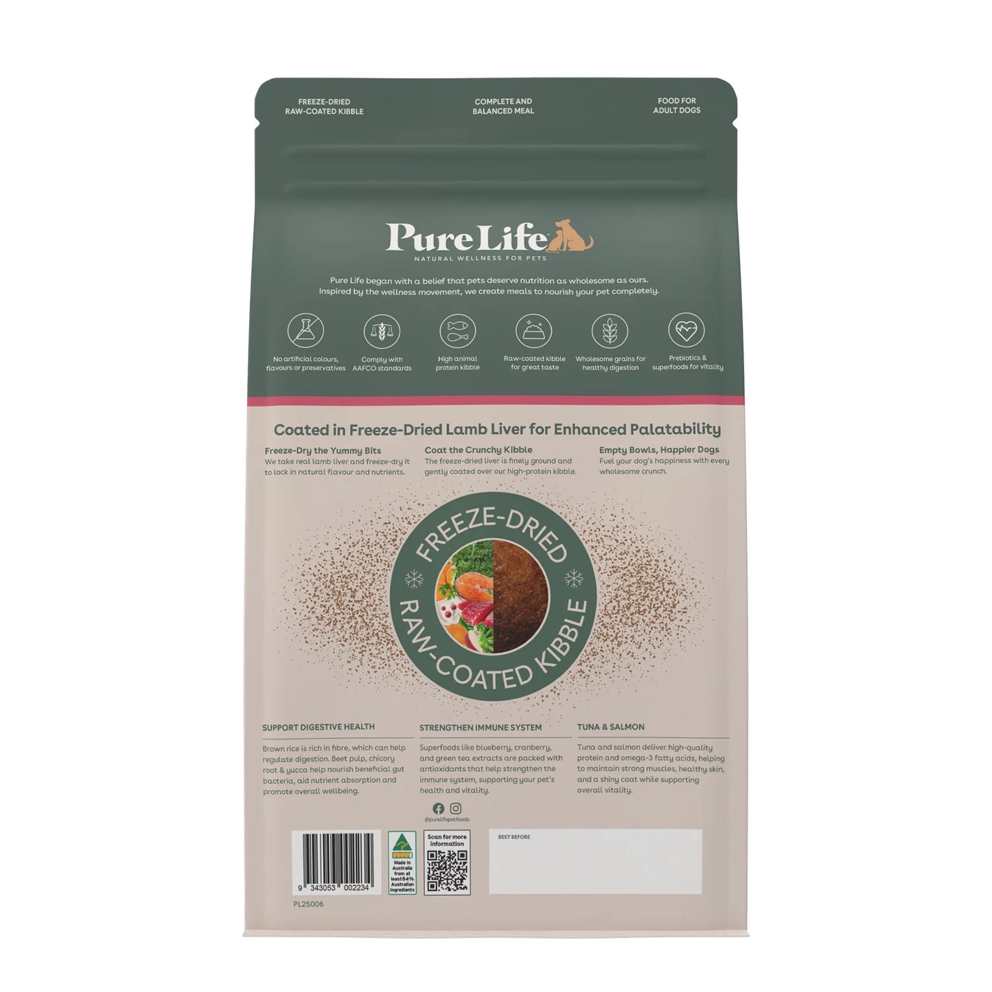 Pure Life Freeze-Dried Raw-Coated Kibble Tuna & Salmon for Adult Dogs 2.5kg