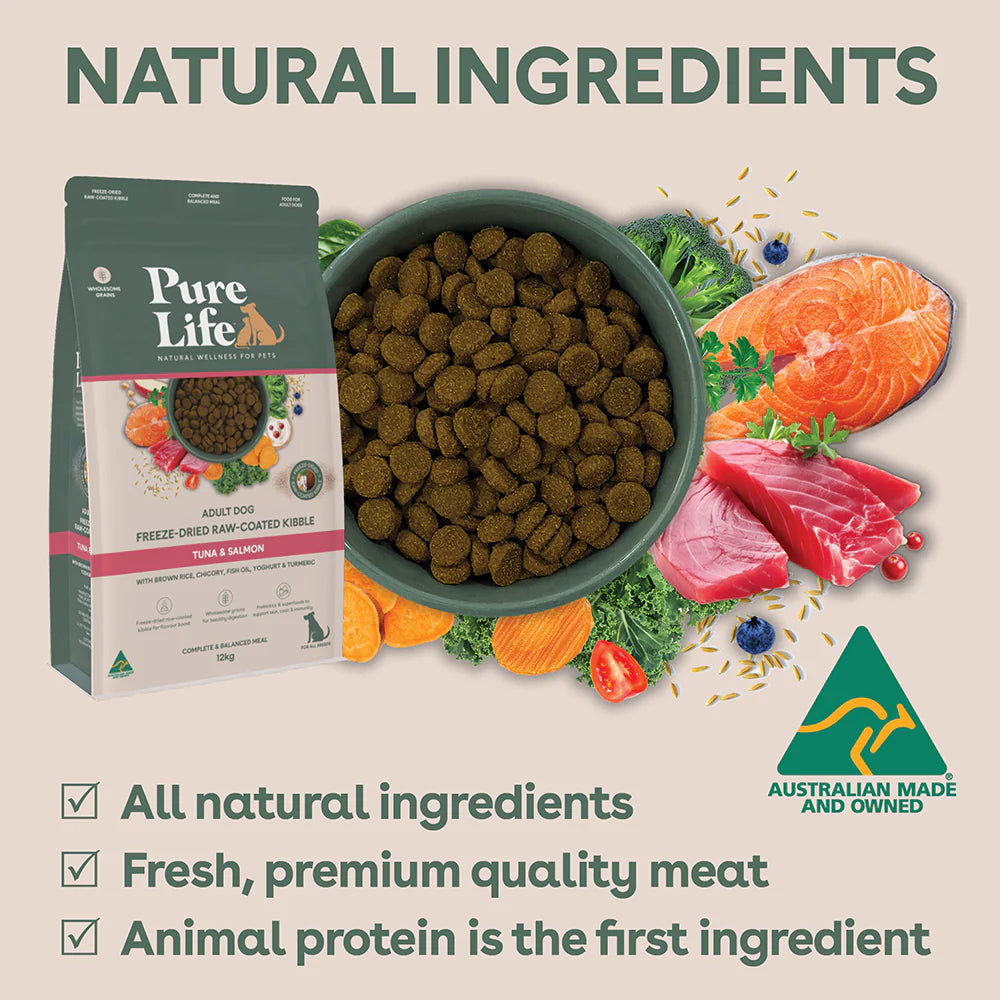 Pure Life Freeze-Dried Raw-Coated Kibble Tuna & Salmon for Adult Dogs 2.5kg