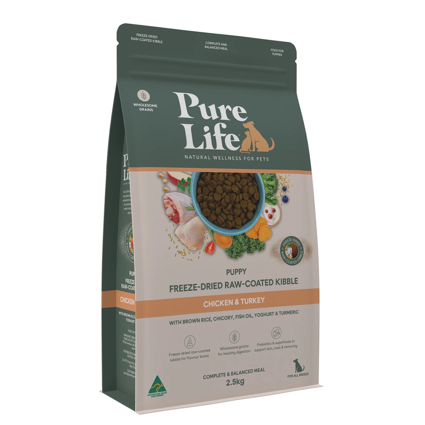 Pure Life Freeze-Dried Raw-Coated Kibble Chicken & Turkey for Puppies 2.5kg