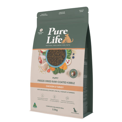 Pure Life Freeze-Dried Raw-Coated Kibble Chicken & Turkey for Puppies 2.5kg