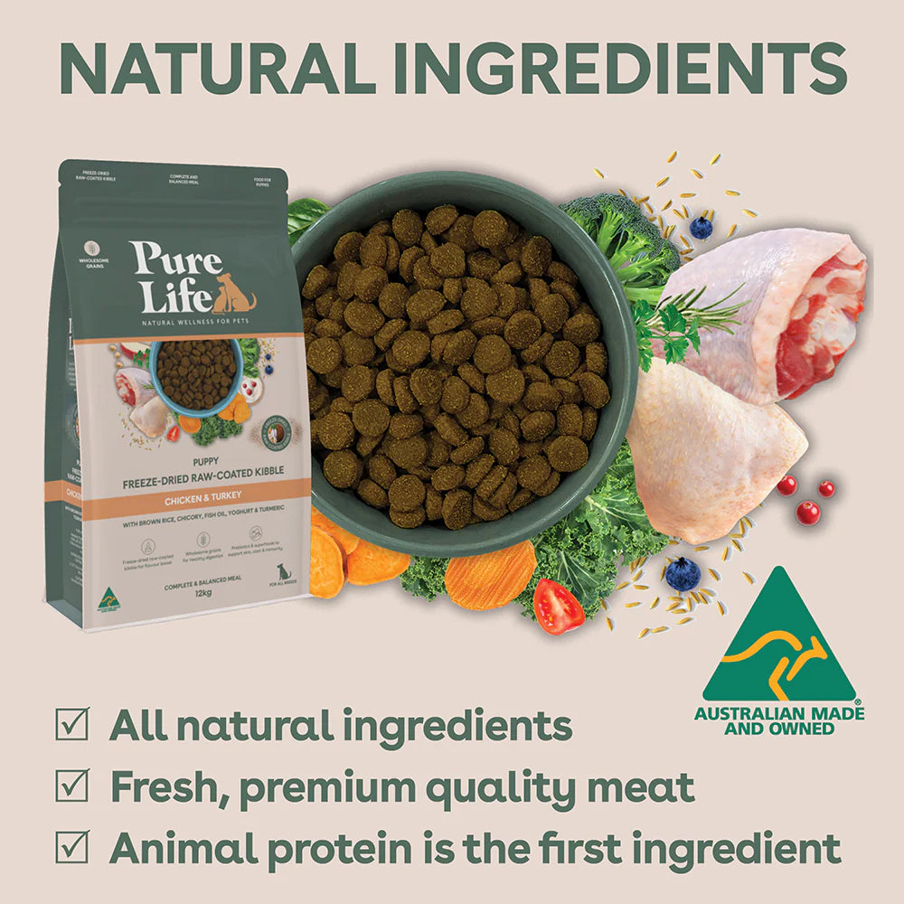 Pure Life Freeze-Dried Raw-Coated Kibble Chicken & Turkey for Puppies 2.5kg