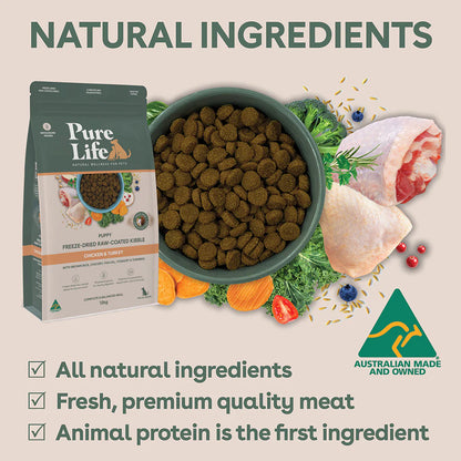 Pure Life Freeze-Dried Raw-Coated Kibble Chicken & Turkey for Puppies 2.5kg