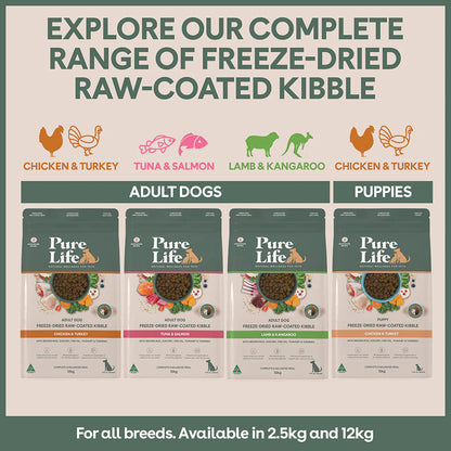 Pure Life Freeze-Dried Raw-Coated Kibble Chicken & Turkey for Puppies 2.5kg