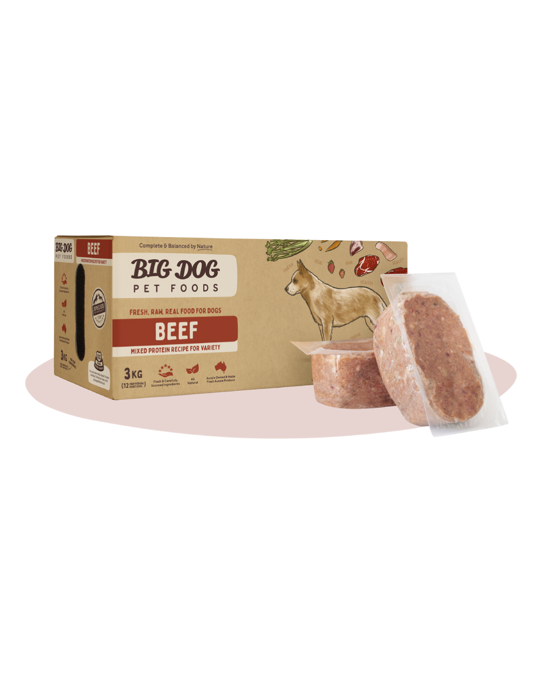 Big Dog Beef Raw Dog Food (12x250g/3kg)