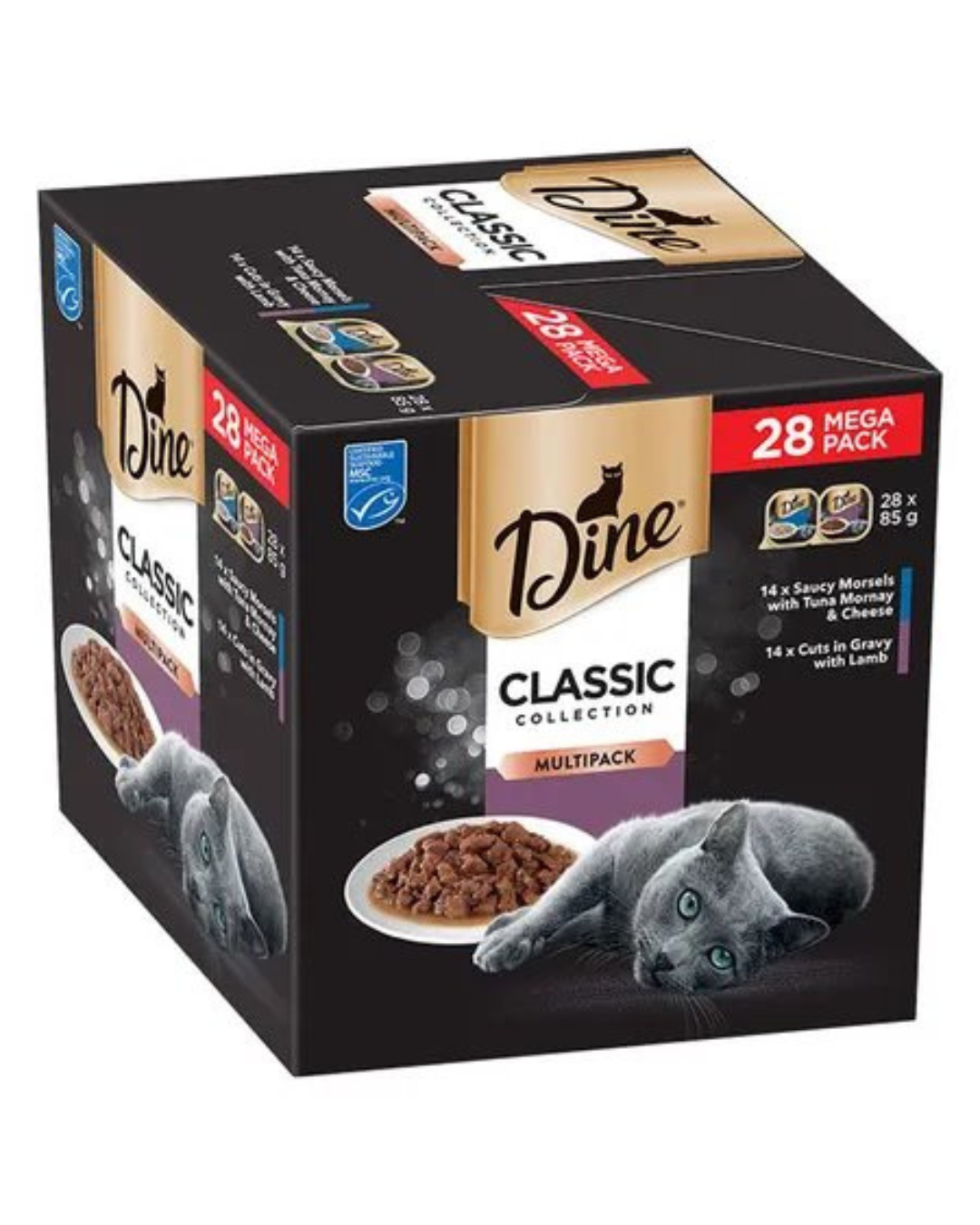Dine Multipack Classic Collection Lamb Gravy & Tuna Morney Topped with Cheese 28 x 85g