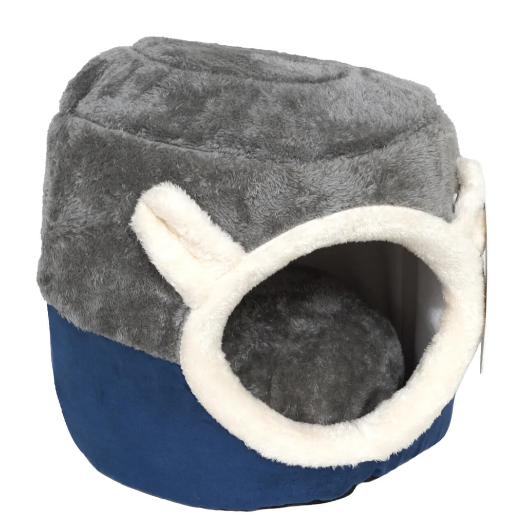 FurKidz Luxury Igloo Cat House Bed Grey/Blue