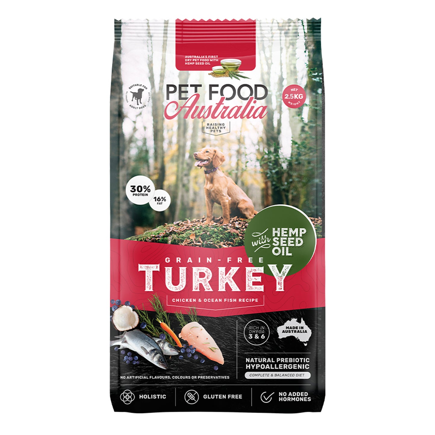 Pet Food Australia Adult Grain-Free Turkey, Chicken & Ocean Fish Recipe Dry Dog Food 2.5kg