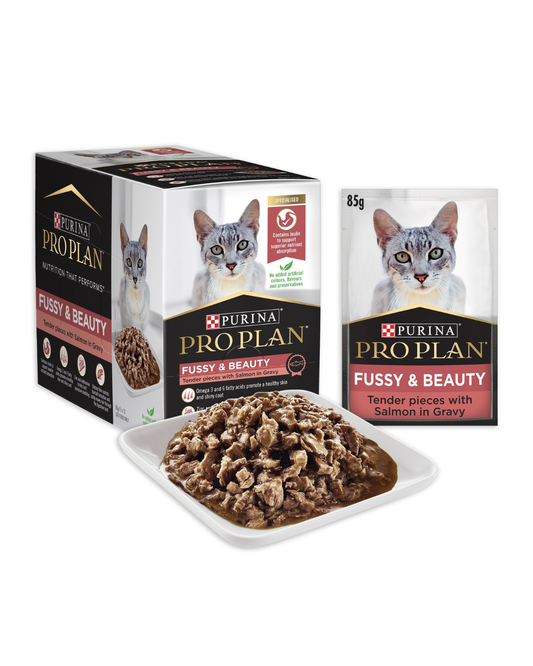 Pro Plan Adult Fussy & Beauty Salmon Gravy Wet Cat Food Pouches